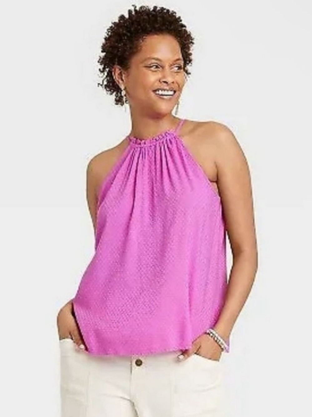Knox Rose Women's Magenta Pink Woven Halter Tank Top - Size Large - NWT